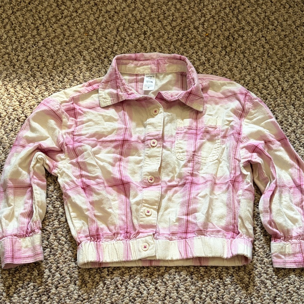 Girls Pink Plaid button up.